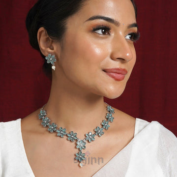 Dajinn Silver Sea Green and Floral Motif Set