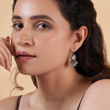 Dajinn Ayeshna Red Silver Oxidised Earrings