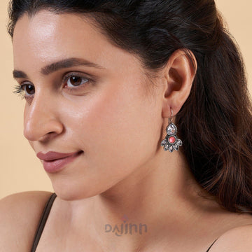 Dajinn Ayeshna Pastel Pink Silver Oxidised Earrings