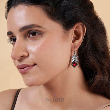 Dajinn Aradhana Red Silver Oxidised Earrings