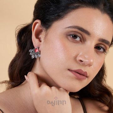Dajinn Charulatha Pastel Pink Silver Oxidised Earrings