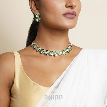 Dajinn Riva Silver White-Green Necklace Set
