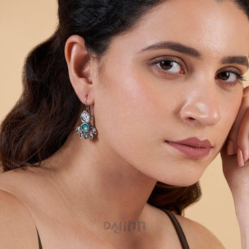Dajinn Ayeshna Teal Silver Oxidised Earrings