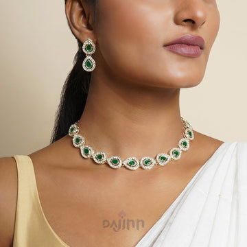 Dajinn Viaara Silver Green Necklace Set