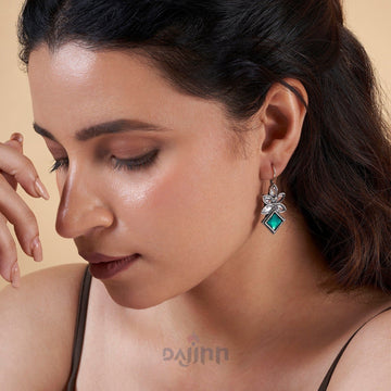 Dajinn Aradhana Teal Silver Oxidised Earrings