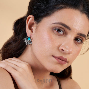 Dajinn Charulatha Teal Silver Oxidised Earrings