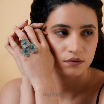 Dajinn Padmavathi Silver Green Ring