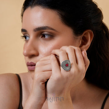 Dajinn Dhani Silver Mehroon Ring