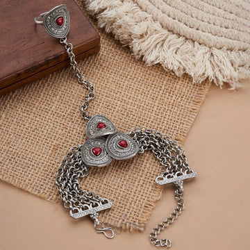 Dajinn Tejal Silver Mehroon Hathphool