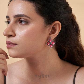 Dajinn Dhamini Pastel Pink Silver Oxidised Earrings