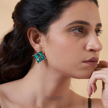 Dajinn Dhamini Teal Silver Oxidised Earrings