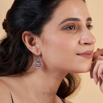 Dajinn Himanika Pastel Pink Silver Oxidised Earrings