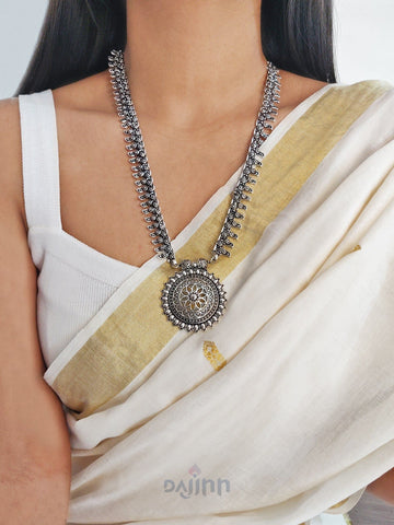 Kalpi Silver Oxidized Long Necklace