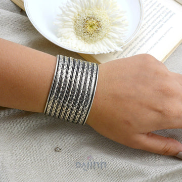 Zia Embossed Silver Oxidized Bracelet Cuff