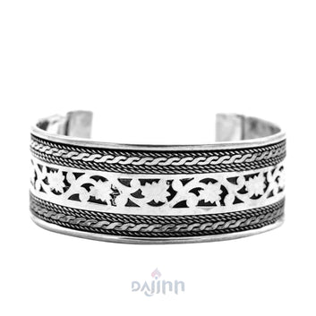 Chaya Floral Embossed Silver Oxidized Bracelet Cuff