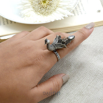 Sukriti Antique Silver Oxidized Peacock Ring