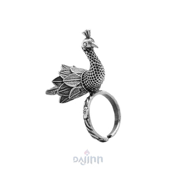 Sukriti Antique Silver Oxidized Peacock Ring