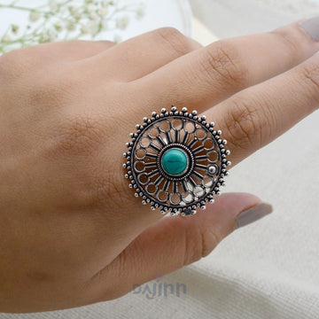 Aruna Turquoise Silver Oxidized Filigree Ring