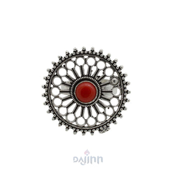 Aruna Red Silver Oxidized Filigree Ring