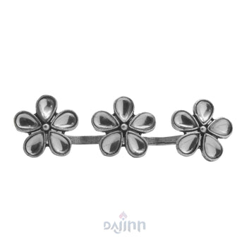 Dajinn Bloom Polki Silver Oxidized Dual Ring