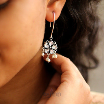 Dajinn Mellow Polki Silver Oxidized Pearl Earrings
