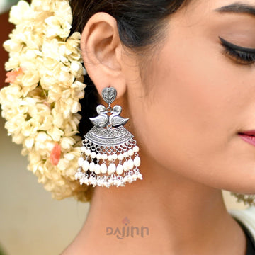 Tribe Silver Peacock Pearl Earrings