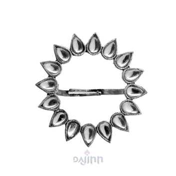 Dajinn Loop Polki Silver Oxidized Ring