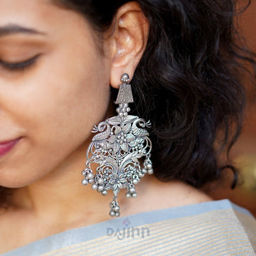 Dajinn Aarna Peacock Silver Oxidised Earrings