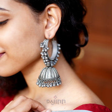 Dajinn Alisha Pearl Silver Oxidised Jhumki Earrings
