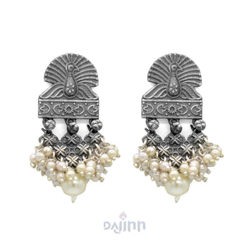 Antique Silver Peacock Pearl Earrings
