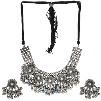 Dajinn Chhaya Silver Oxidised Necklace Set