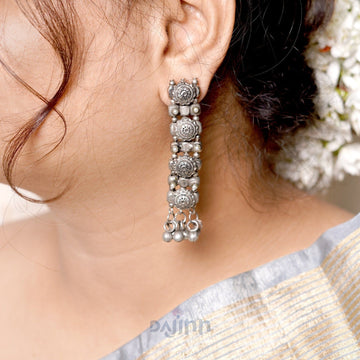 Dajinn Manu Circular Ghungroo Silver Oxidised Earrings