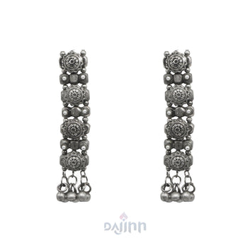Dajinn Manu Circular Ghungroo Silver Oxidised Earrings