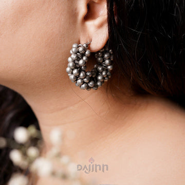 Dajinn Ananya Ghungroo Silver Oxidised Hoop Earrings