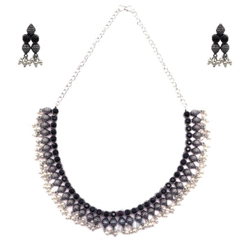 Dajinn Pihu Black Stone Choker Necklace Set