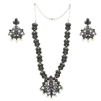Dajinn Odika Black Stone Temple Work Necklace Set