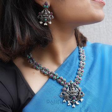 Dajinn Ridhi Multi Colored Temple Work Necklace Set