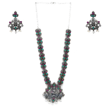 Dajinn Ridhi Multi Colored Temple Work Necklace Set