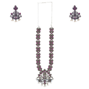 Dajinn Saanvi Red Stone Temple Work Necklace Set