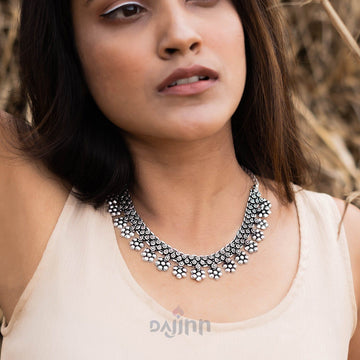 Dajinn Praanvi Silver Oxidised Choker Necklace