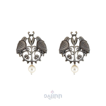 Dajinn Aacharya Bird Silver Oxidised Earrings