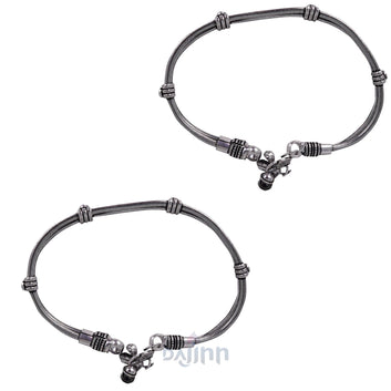 Dajinn Chirasvi Silver Oxidised Anklets