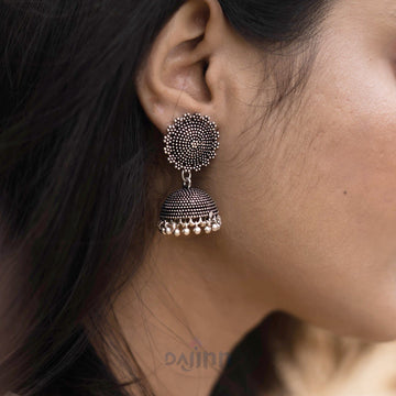 Dajinn Rigvedita Floral Silver Oxidised Jhumki