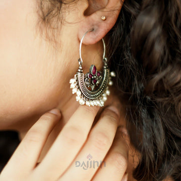 Dajinn Saara Floral Red Stone Hoop Earrings