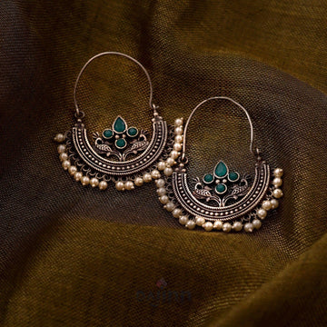 Dajinn Saara Floral Green Stone Hoop Earrings