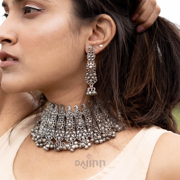 Dajinn Anay Antique Silver Polish Choker Necklace Set