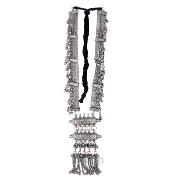 Dajinn Anukriti Silver Oxidised Long Necklace