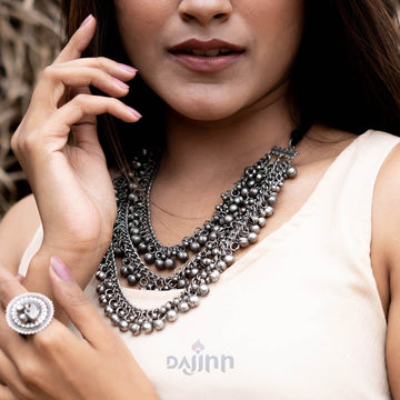 Dajinn Mauli Silver Oxidised Layered Necklace