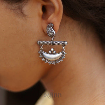 Dajinn Anushka Half Moon Silver Oxidised Earrings