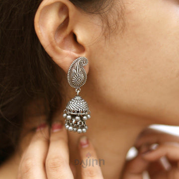 Dajinn Mango Butti Silver Oxidised Jhumki